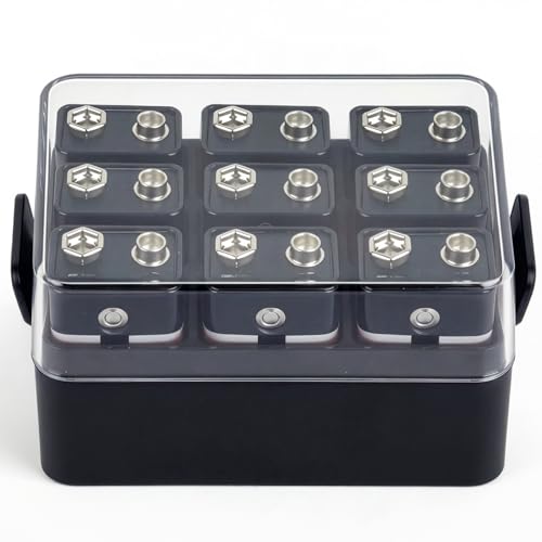 ALCYON 9V Battery Organizer Storage Case, Battery Vault Box Container for 12pcs 9V Batteries, Plastic Clear Protective Battery Holder for Travelling/Home/Office (Box Only, Black) - color: Black, size: 12+9V Batteries