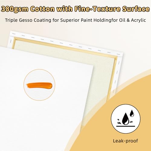 4-Pack 24x24 Square Stretched Canvas Cotton for Oil & Acrylic (60 x 60 cm) - size: 4PK - 24"x24"