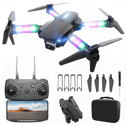 BEZGAR Drone with LED Lights for Adults and Kids Beginners, Black - color: Black