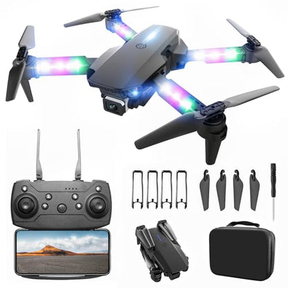 BEZGAR Drone with LED Lights for Adults and Kids Beginners, Black - color: Black