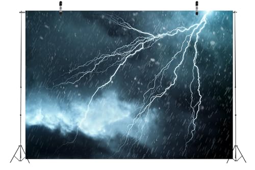 BELECO 5x3ft Fabric Lightning Thunderstorm Backdrop Rainstorm Dark Cloudy Sky Background for Party Decorations Photo Booth Shoot Studio Props - size: 5x3FT