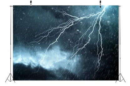 BELECO 5x3ft Fabric Lightning Thunderstorm Backdrop Rainstorm Dark Cloudy Sky Background for Party Decorations Photo Booth Shoot Studio Props - size: 5x3FT