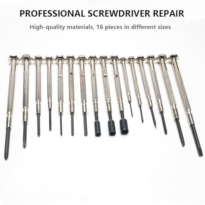 16 PCS Mini Precision Screwdriver Set - Premium Mini Screw Driver Set Kit - 16 Different Sizes of Flat Head Philips for Electronics, Toys, Computer & Watch Repair