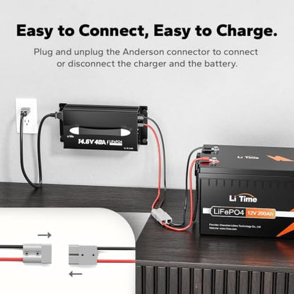 LiTime 12V 40A Lithium Battery Charger, 14.6V Output AC-DC, 0V Activation - size: Mountable (Upgraded)
