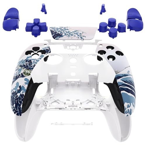 eXtremeRate Full Set Shell with Buttons Touchpad Cover Compatible with ps5 Edge Controller, The Great Wave Replacement Decorative Trim Shell Front Back Plates Compatible with ps5 Edge Controller - color: The Great Wave