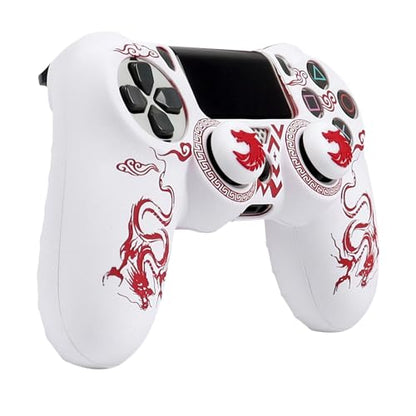 RALAN Controller Skins for PS4,Fruit Silicone Controller Cover Skin Protector Compatible /PS4 Slim/PS4 Pro Controller with 2 Cute Thumb Grips Caps… - color: White Red dargon