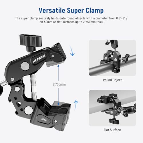 NEEWER Super Clamp with 3" Dual Ballhead Magic Arm Camera Phone Mount, ST88 - style: ST88