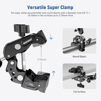 NEEWER Super Clamp with 3" Dual Ballhead Magic Arm Camera Phone Mount, ST88 - style: ST88