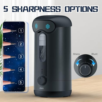 deli Electric Pencil Sharpener, Fully Automatic Pencil Sharpener, Black - color: Black