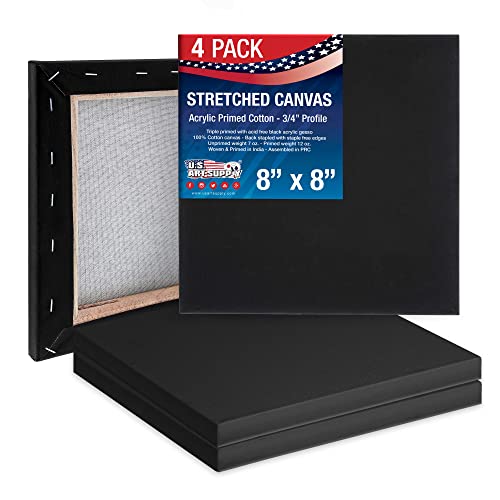 U.S. Art Supply 8"x8" Mini Square Canvases for Painting, Pack of 4 - size: 8" x 8"