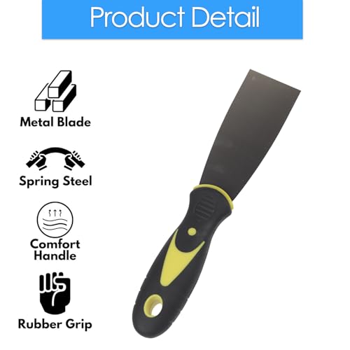 1.5-inch Putty Knife Set, 4-Pack Stainless Steel Putty Scraper with Soft-Grip Drywall Joint Knife Handle, Flexible & Stiff Blade Spackle Tool for Patching, Scraping Paint