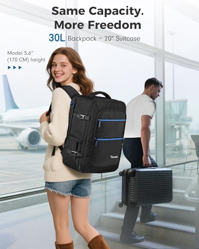 Vancropak Personal Item Backpack for Airlines, Travel Bag Fit 17.3" Laptop - color: Blue