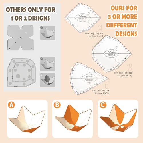 3Pcs 8/10/12”Acrylic Bowl Cozy Pattern Templates for Sewing