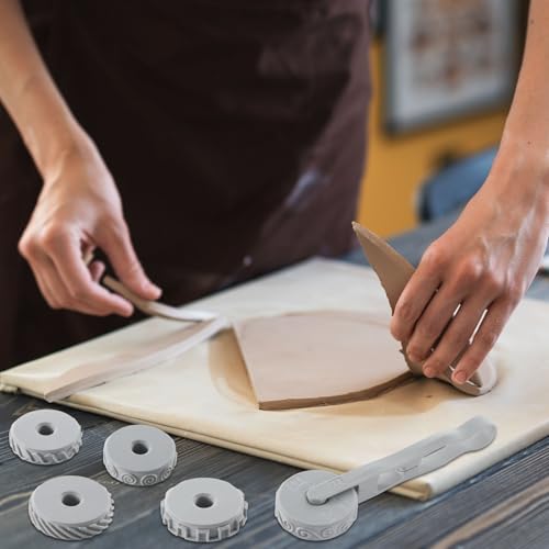Conderyang 10Pcs 3D Printed Clay Texture Roller Clay Roller with Handle
