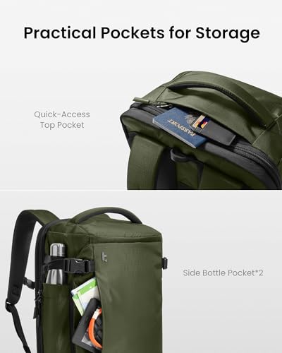 tomtoc Travel Backpack 40L, TSA Carry On Bag Flight Approved, PFAS Free - color: Green-ripstop, size: 40L