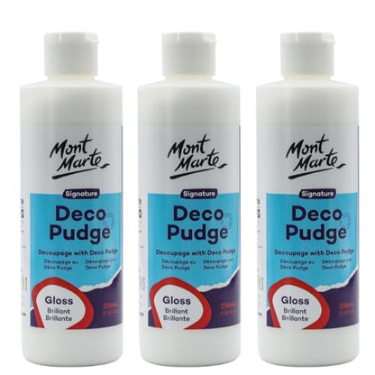 Mont Marte Deco Pudge Craft Varnish Signature 236ml (8 US fl.oz) 3PACK- Gloss, Multi-Purpose Clear Craft Sealer, Varnish, Decoupage Glue, Ideal for Acrylic Paints, Paper, Wood, Ceramics, Fabrics, Clay - color: Gloss, size: 8 Fl Oz (Pack of 3)
