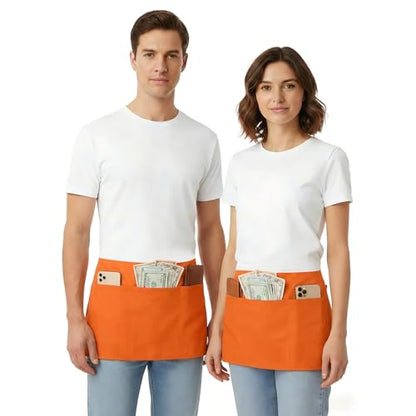 BOHARERS Waist Apron with 3 Pockets 12 Pack - Orange Waitress Server Short Apron - color: 12 Pack Orange