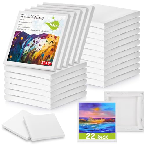 22PCS Mini Canvases for Painting – 5 x 5 in Bulk Small Square Stretched Canvases, 0.4 in Thick Blank Canvas for Students, Art Supplies, School & Home Crafts - size: 22PCS Mini Canvas -5x5ln