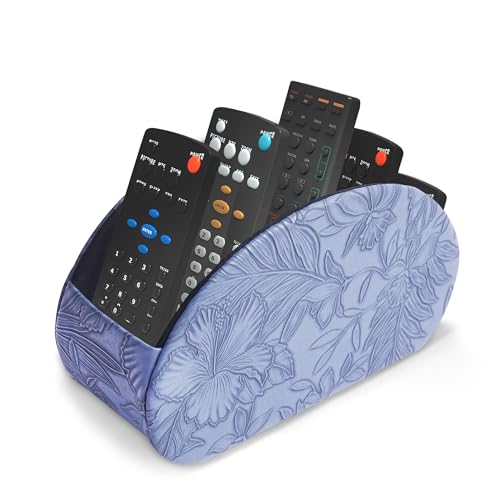 Remote Control Holder, PU Leather Remote Caddy Desktop Organizer with 5 Spacious Compartments for TV Remotes/Media Controllers/Office Supplies (1-Carved Blue - color: 1-Carved Blue