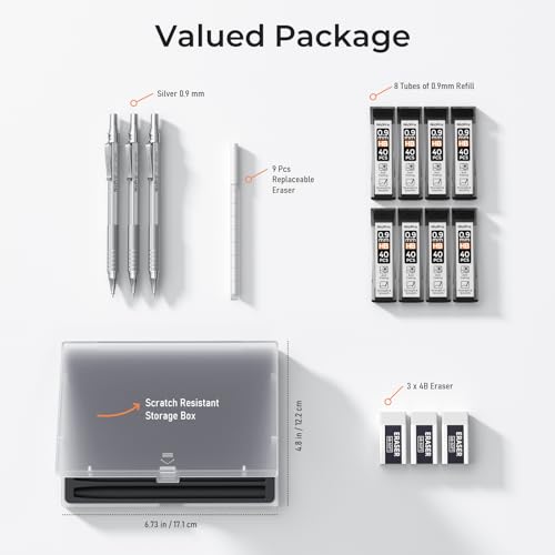 Nicpro 0.9 mm Metal Mechanical Pencil Set with Case - color: Silver, style: 0.9 MM