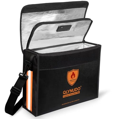 Large Fireproof Bag for Documents, Fire Safe Box for 3-Ring Binders - color: Black