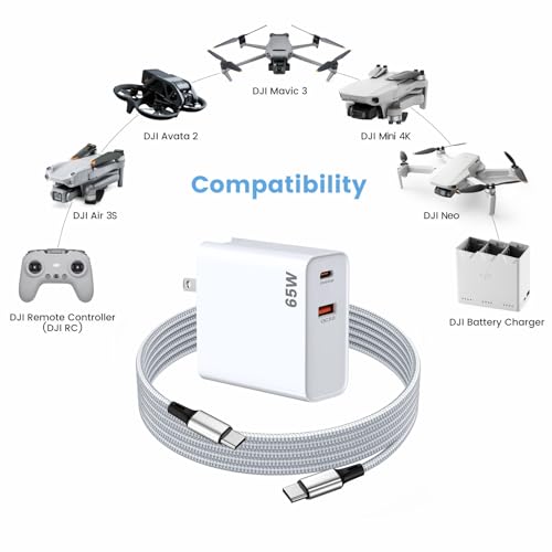 PD 65W USB C Fast Charger for DJI Mini 4K, Neo, Air 3S, 2 SE Drones, White - color: White, size: 65w / 6.6ft