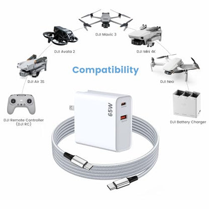 PD 65W USB C Fast Charger for DJI Mini 4K, Neo, Air 3S, 2 SE Drones, White - color: White, size: 65w / 6.6ft