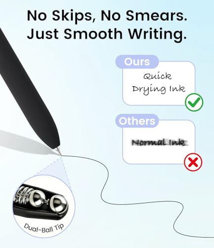 LINFANC Cute Black Gel Pens, 6Pcs 0.5mm Quick Dry Black Ink Pens Ballpoint - color: 6pcs - Elegant Black, size: 1 Count (Pack of 6)