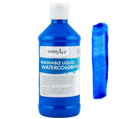 Handy Art Washable Liquid Watercolor Paint, Fluorescent Blue, 8 oz Bottle - color: Fluorescent Blue