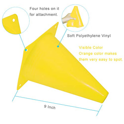 9 Inch Plastic Training Traffic Cones, Sport Cones, Set of 10/12/24 - color: 10 Pack Yellow