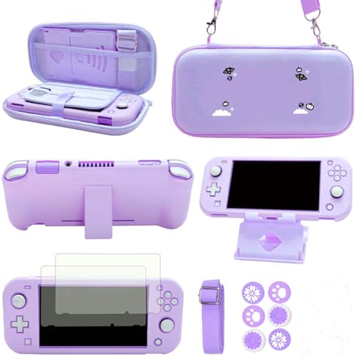 GUTIAL Accessories Bundle for Nintendo Switch Lite - Cute Kawaii NS Lite Accessories kit for Grils Boys Kids with Carrying Case, Cartoon Cover Case, Screen Protector, Stand - color: Switch Lite Purple Kawaii, size: for Switch Lite (2019）