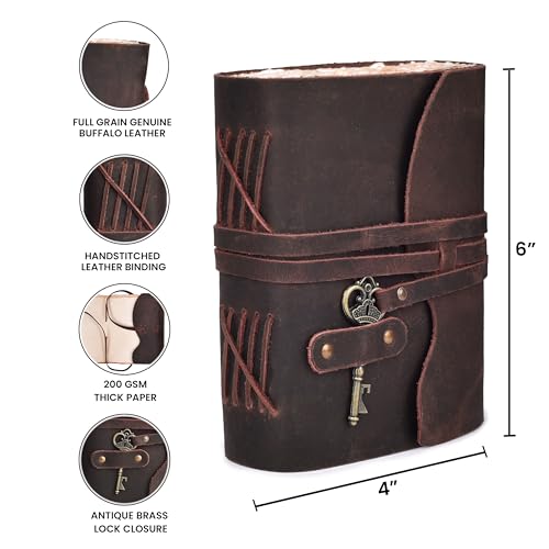LEATHER VILLAGE Leather Journal Unlined Key Lock, Rustic Brown 6x4. - color: Chocolate Brown, size: 6"X4"