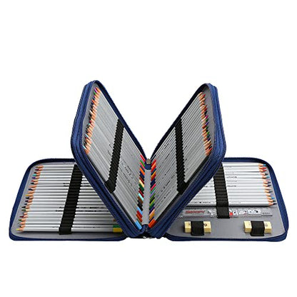 Canvas 120 Slots Pencil Case 3-Layer Zipped Holder w/Handle - color: Black, size: 120