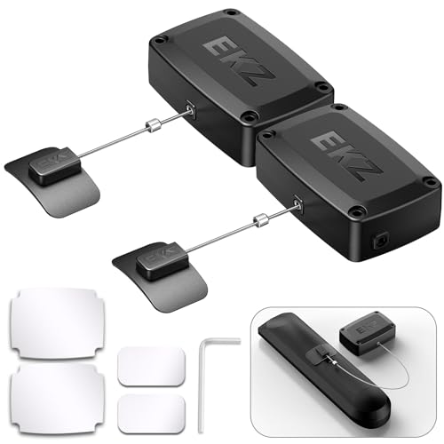 EKZ 10ft Auto-Locking Retractable Cable Lock for Remotes, Game Controllers, Tablets – Anti-Loss Tether with Adhesive Base & Adjustable Locking Leash Length Clasp for Home, Office, Showroom – 2 Pack