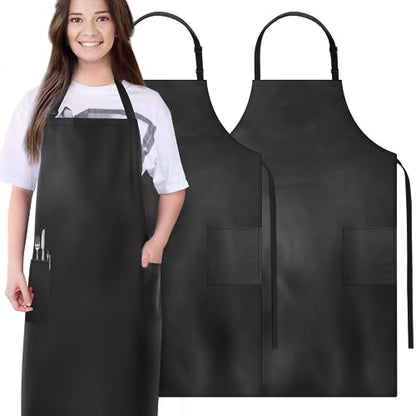 Waterproof Rubber Apron Adjustable Dishwasher Apron - Heavy Duty Work Apron - color: Black With 2 Pockets, size: 2 Pack