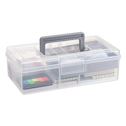 JUXYES Clear Art Craft Supply Storage Bin Sewing Box With Handle Lid - color: Gray, size: 1 Pack