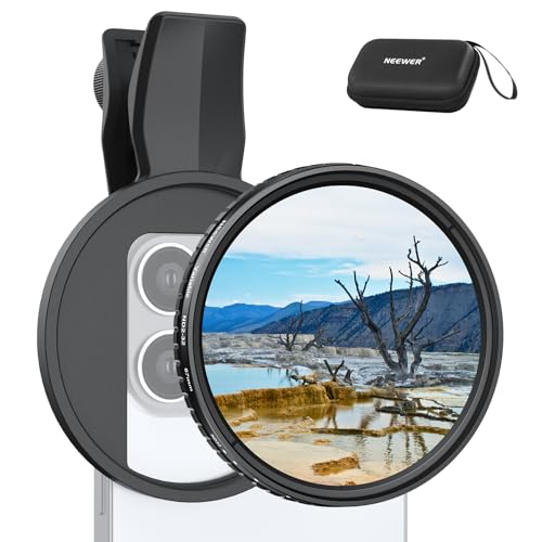NEEWER 67mm Variable ND Filter Compatible with iPhone, Clip On ND2-32 Neutral Density Phone Lens Photography Accessories Kit Compatible with iPhone 17 16 15 Pro Max Plus 16e 14 13 mini, FL-B25 - size: 67mm, style: ND2-32 Compatible with iPhone