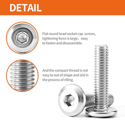 M3-0.5 x 8mm Flat Round Head Hex Socket Cap Screws Bolts, Furniture Screws, 304 Stainless Steel, Metric Allen Hex Drive, Bright Finish, Machine Fully Threaded, 100PCS - size: M3-0.5 x 8mm(100PCS)