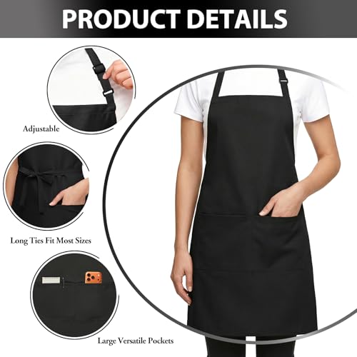 BOHARERS 2 Pack Cooking Kitchen Aprons with 2 pockets Unisex Adjustable Chef Apron for Women Men - color: 2 Pack Black