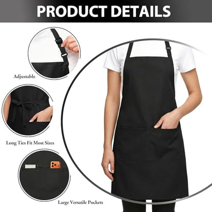 BOHARERS 2 Pack Cooking Kitchen Aprons with 2 pockets Unisex Adjustable Chef Apron for Women Men - color: 2 Pack Black