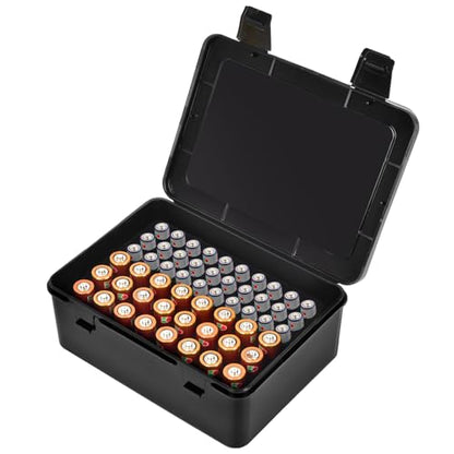 ALCYON Battery Organizer Storage Box, Garage Case Holder for 24* AA, 30* AAA Batteries (Bag Not Include Batteries Pack)-Black - color: black