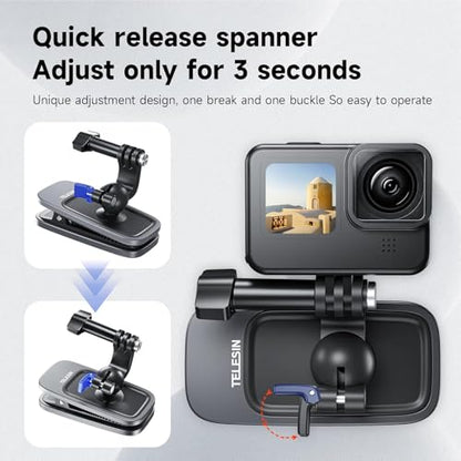 TELESIN 360° Swivel Ball-Head Backpack Clip Mount for Action Cameras - color: 360 Backpack Clip