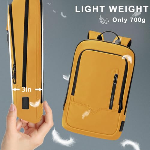 hk Backpack for Men Business Slim Laptop Bag - color: Yellow, size: 17.3 Inch