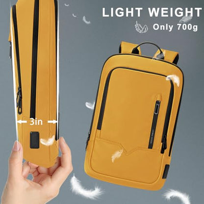 hk Backpack for Men Business Slim Laptop Bag - color: Yellow, size: 17.3 Inch