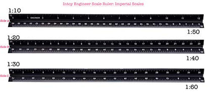 12 Inch Engineer Scale Ruler, Engineering Scale with Anodized Solid Aluminum Core, Laser Etched Scales, Imperial Scale - 1:10, 1:20, 1:30, 1:40, 1:50, 1:60, 12" Drafting Measuring Ruler