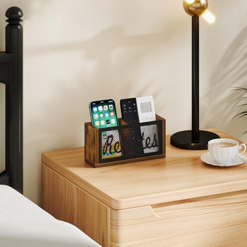YINMIT Remote Control Holder,2-Slot TV Remote Caddy,Wall Mount and Tabletop - color: Rustic Brown - Style A, size: Small
