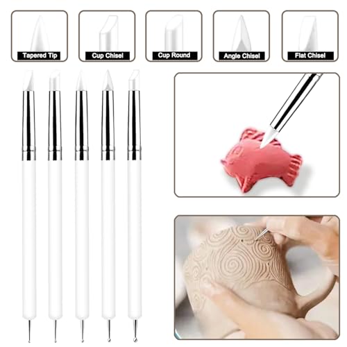 10 Pcs Silicone Clay Sculpting Tools Set, Double-Ended Dotting Tools & Silicone Brushes for Polymer Clay, Air Dry Clay, Pottery & DIY Crafting-White - color: 10Pcs-White