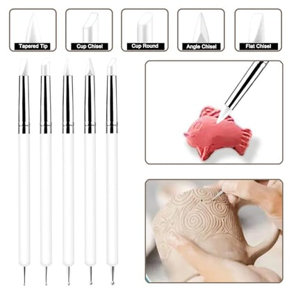 10 Pcs Silicone Clay Sculpting Tools Set, Double-Ended Dotting Tools & Silicone Brushes for Polymer Clay, Air Dry Clay, Pottery & DIY Crafting-White - color: 10Pcs-White