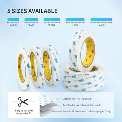 3M 1600T Double Sided Tape, 2 in x 18 ft White PE Foam Tape - size: 2.0" x 18Ft