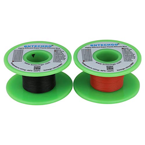 BNTECHGO 30 Gauge Silicone Wire Spool red 25ft and Black 25ft Flexible 30 AWG Stranded Tinned Copper Wire - size: 30 Gauge, 25ft per color
